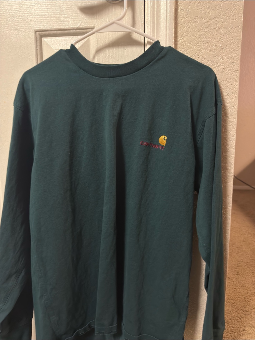 Carhartt Kids Long-Sleeve Tee in Deep Teal with Yellow Logo
